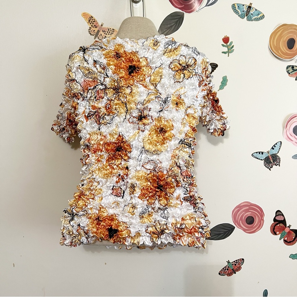 Y2K Satin Floral Popcorn Top OSFM - Picture 3 of 4